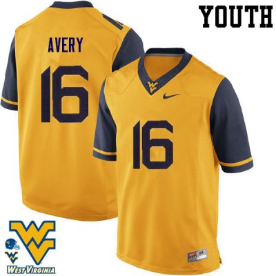 Youth West Virginia Mountaineers NCAA #16 Toyous Avery Gold Authentic Nike Stitched College Football Jersey GC15R00VB